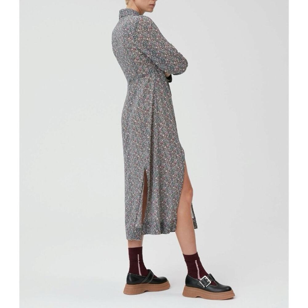 GANNI Floral Midi Shirt Dress Long Sleeves Button Front Side Slits Size 36 Small - Picture 14 of 14